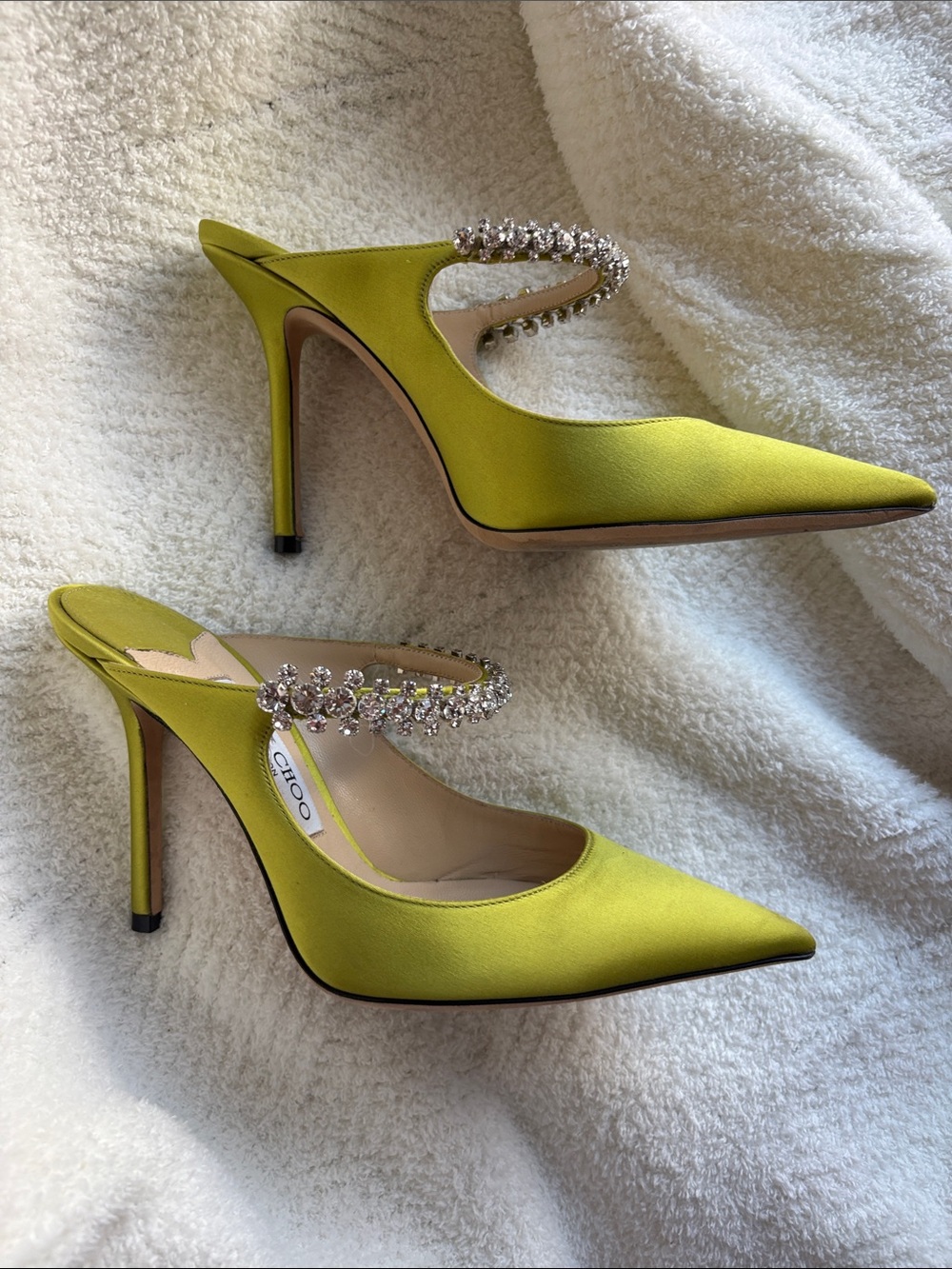 Jimmy Choo Chartreuse Crystal-Strap Pointed Toe Stilettos 37 1/2 - Picture 5 of 9